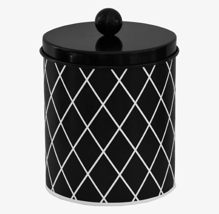 Bild av stilren plåtburk med geometriskt mönster