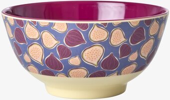 Bild av färgglad skål med fikonmönster och purpurfärg