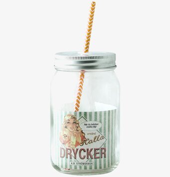 Bild av glasburk med sugrör och retrodesign för drycker