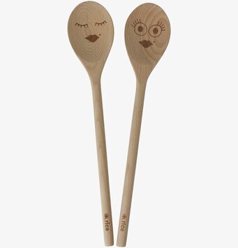 Bild av två träslevar med lekfulla ansiktsuttryck