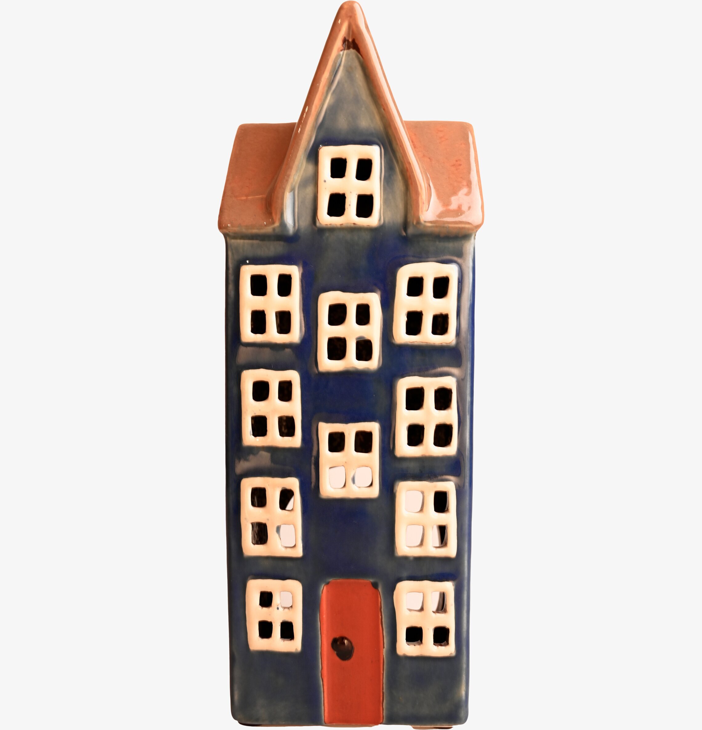 Ljuslykta Hus Blå från Det Gamle Apotek, blå keramiklykta