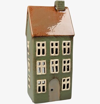 Bild av dekorativ ljuslykta i keramik med husdesign