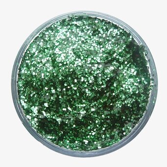 Bild av skimrande grön glittergel med intensiv lyster