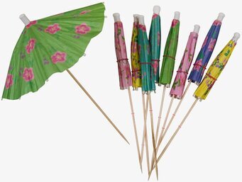 Bild av färgglada drinkparasoller för fest och dekoration