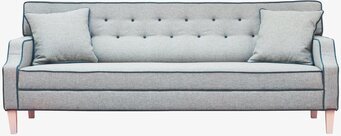 Foto av tresitsig soffa med grå klädsel och detaljer
