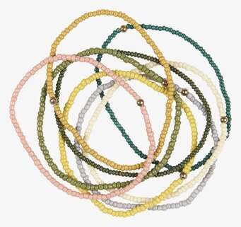 Bild: Färgglada armband med glaspärlor och metallkulor