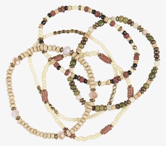 Bild av armband med trä- och glaspärlor i jordnära ton