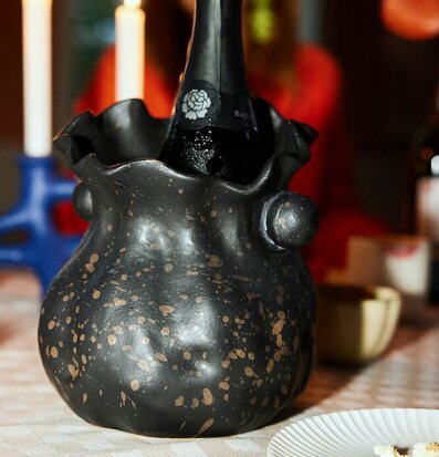 Foto av mångsidig vinkylare och vas i elegant miljö