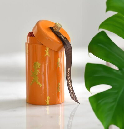 Foto av stilrent tändsticksrör med orange design