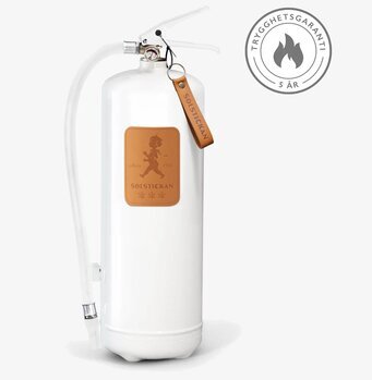 Bild av stilren brandsläckare med läderdetaljer