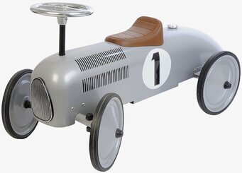 Bild av klassisk trampbil i retrostil och silverfärg