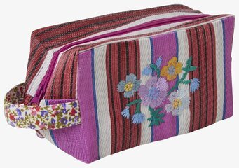 Bild av necessär med broderade blommor och ränder