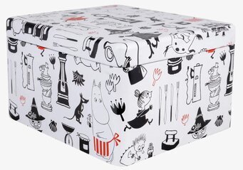 Bild av elegant teburk med Mumin-tema och illustrationer