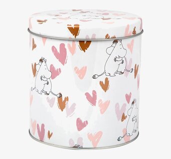 Foto av charmig plåtburk med Muminmotiv och hjärtan