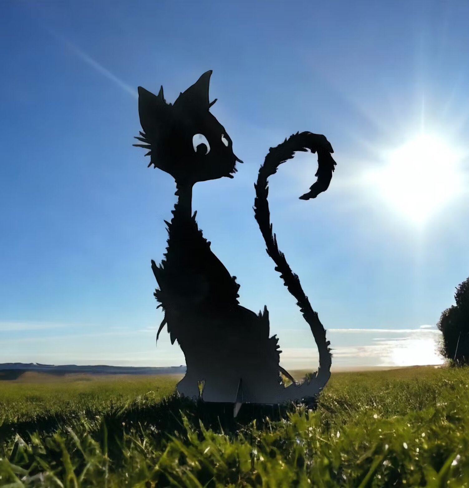 #ÄlskaPlåt Katt Svart från Älskaplåt mot blå himmel