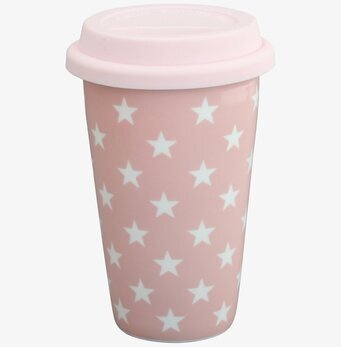 Bild av stilren och funktionell rese-mugg i rosa