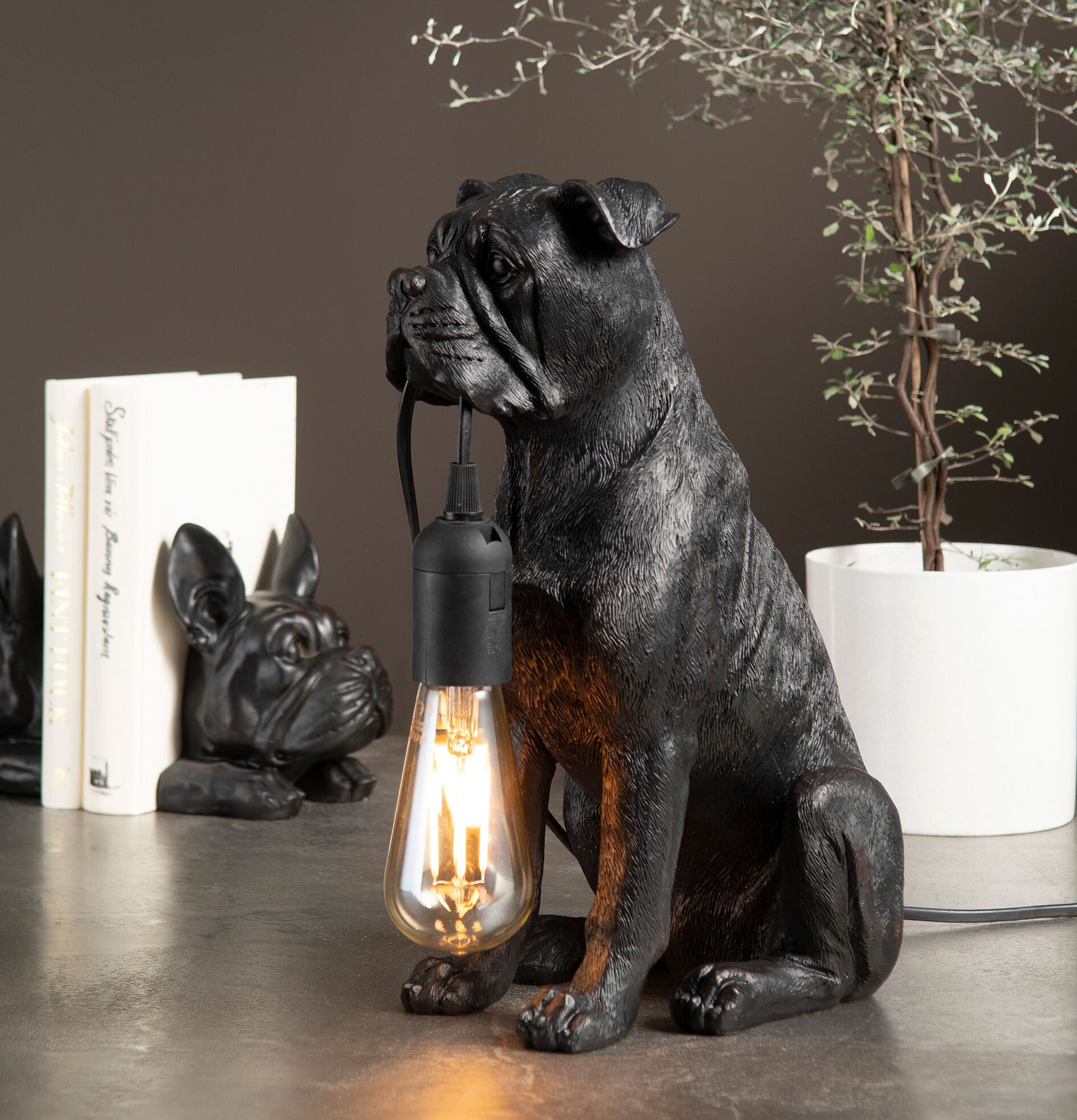 Bordslampa Hund Svart/Brun från A Lot Decoration på bord