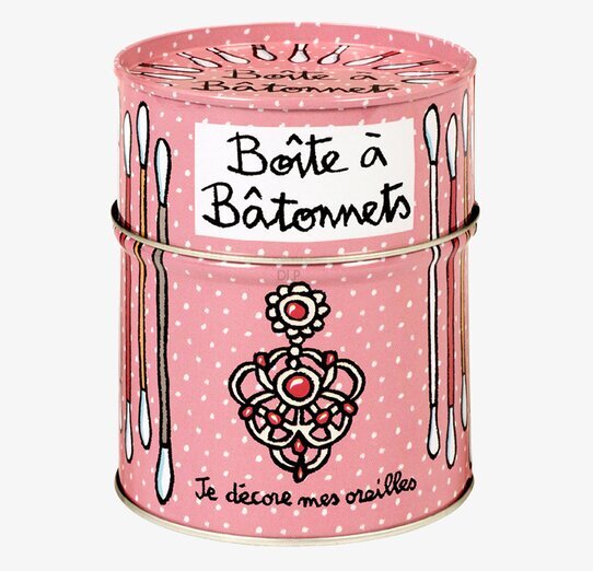 Bild av rosa plåtburk för bomullspinnar med prickar