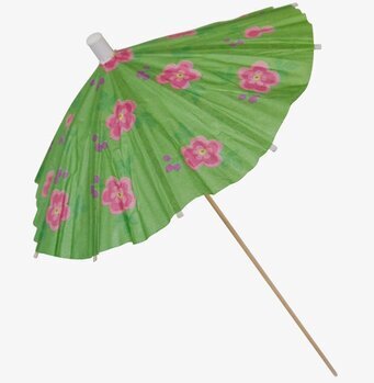 Bild av färgglatt parasoll med blommigt grönt mönster