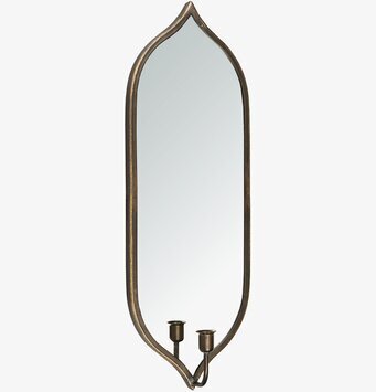 Bild av antik mässingslampett med spegel och ljushållare