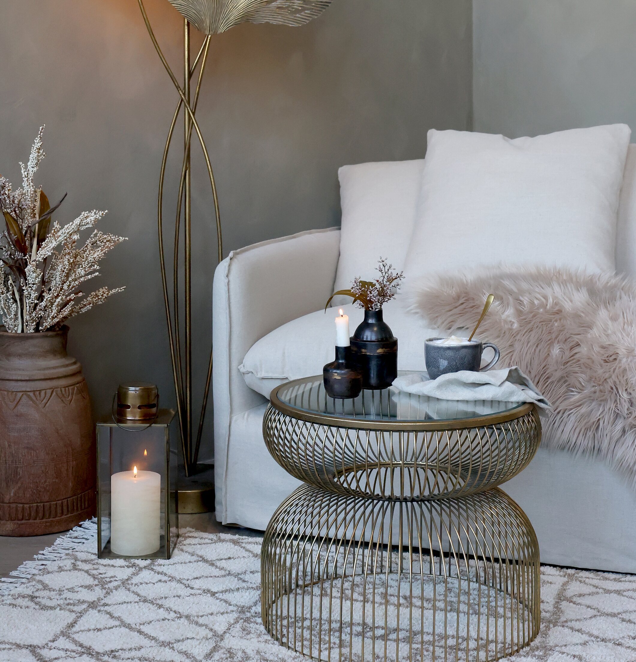 Glasbord/Avlastningsbord Mässing H40/Ø47,5cm från Chic Antique