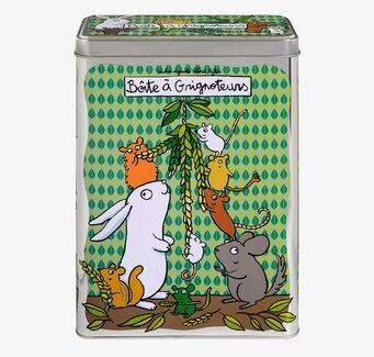 Bild av lekfull och färgglad plåtburk med djurmotiv