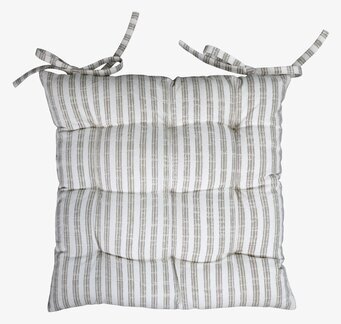 Bild av stolsdyna med grå ränder och linneutseende