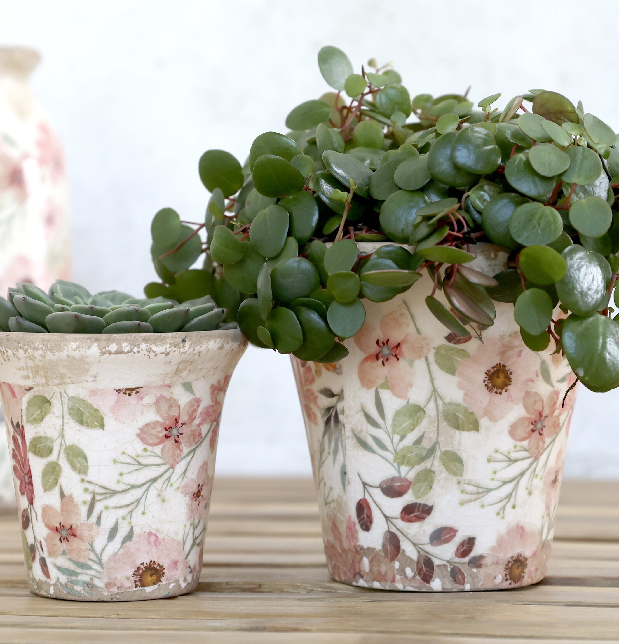 Auray Kruka Blomster Rosa/Antik Creme 8.5cm från Chic Antique