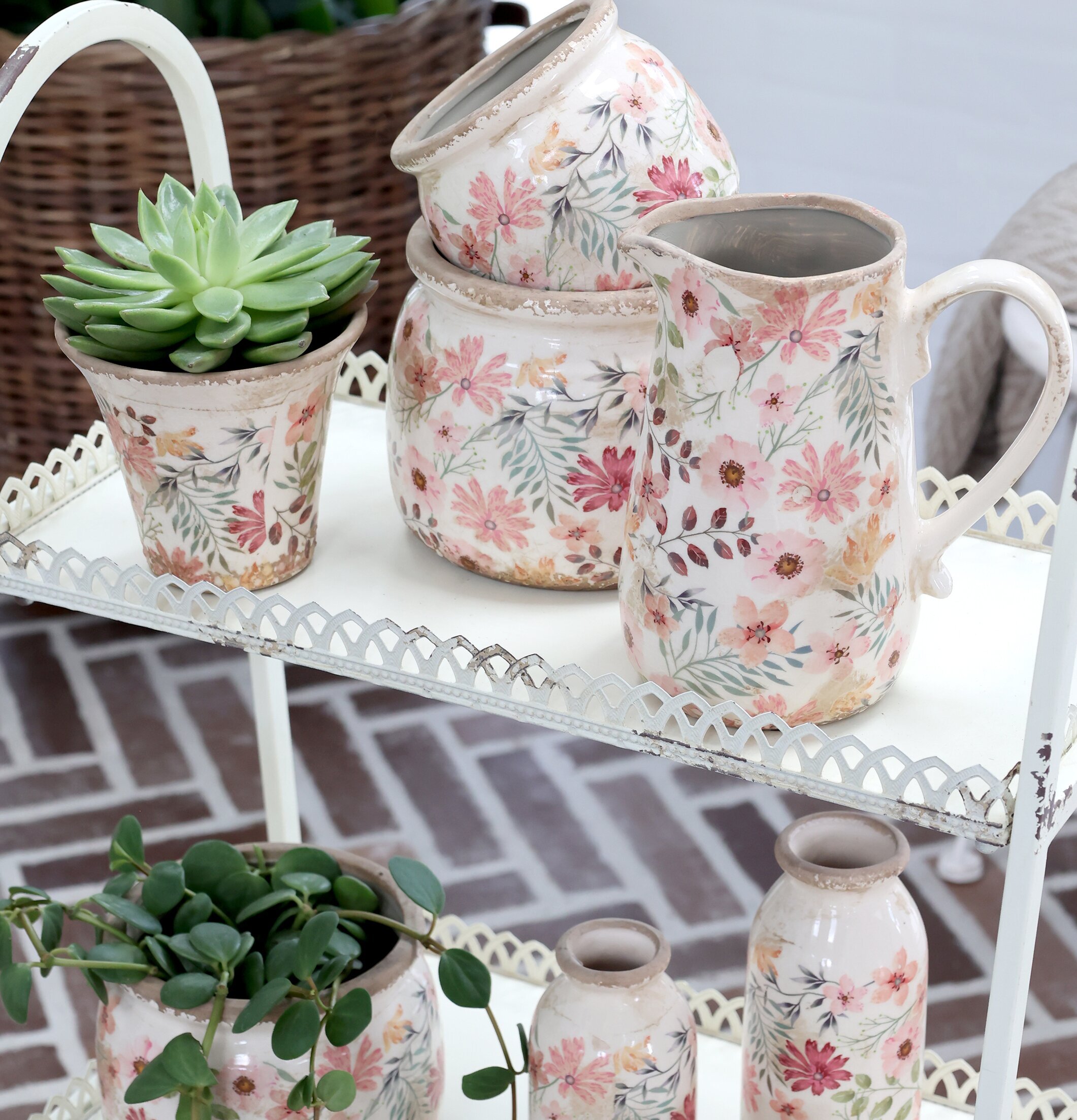 Auray Kruka Blomster Rosa/Antik Creme 9.5cm från Chic Antique