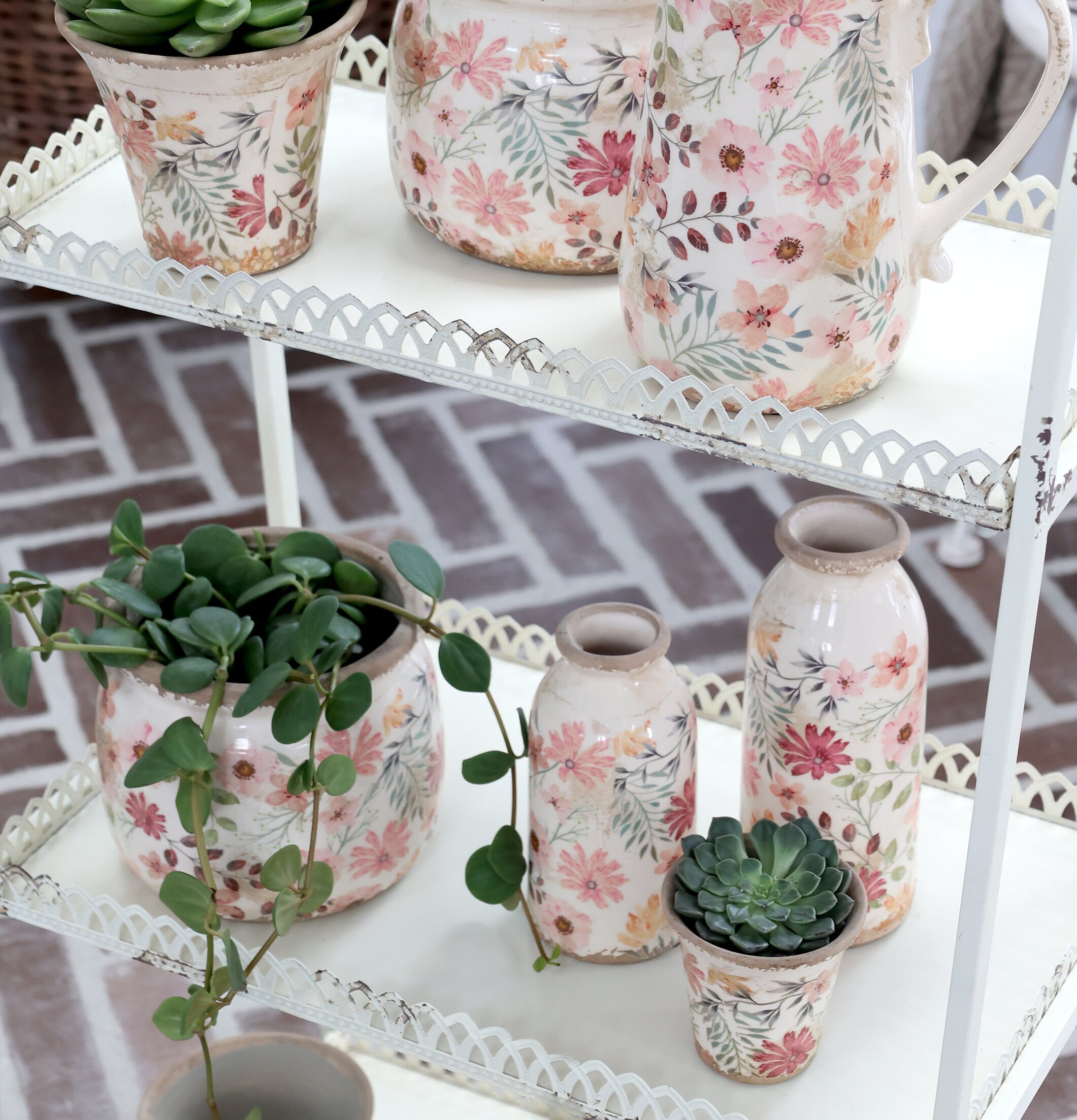 Auray Kruka Blomster Rosa/Antik Creme 8.5cm från Chic Antique