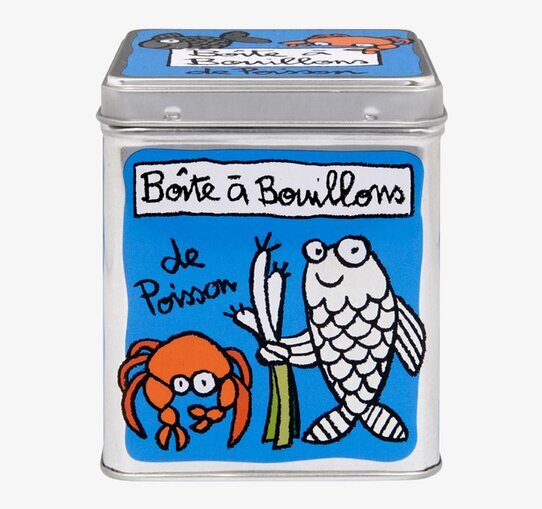 Bild av fyrkantig plåtburk med lekfull design och färg