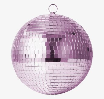 Bild av stor discokula i ljusrosa med spegelskärvor