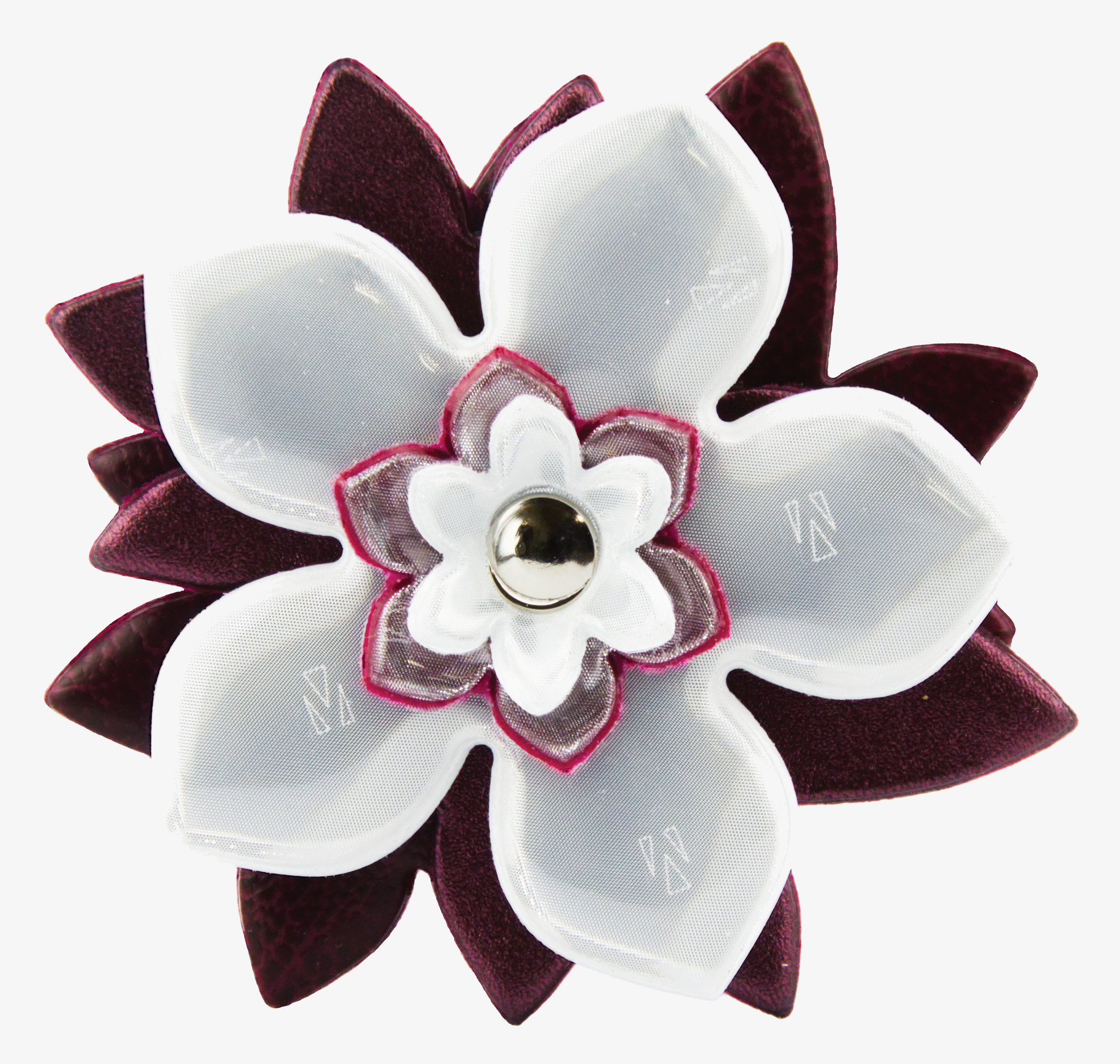 Reflexbrosch Vit/Vinröd från Glimmis med reflekterande blad