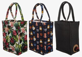 Bild av tre väskor med unika mönster och design