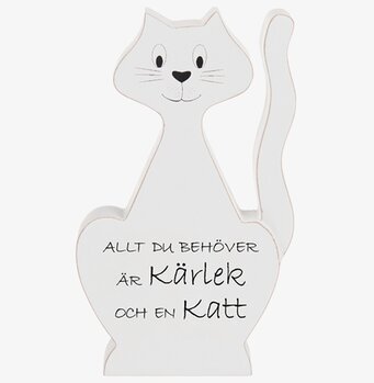 Foto av stiliserad kattfigur med kärleksfull text