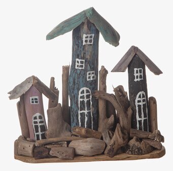 Bild av konstnärlig prydnad i drivved för heminredning