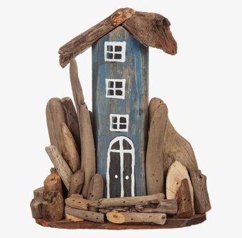 Bild av rustik dekoration i drivved och blå toner