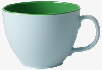 Foto av färgglad jumbomugg i melamin, blå och grön