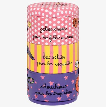 Bild av livfull plåtburk för håraccessoarer i tre sektioner