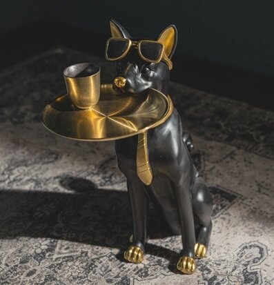 Bild av unikt sidobord med hunddesign i svart och guld