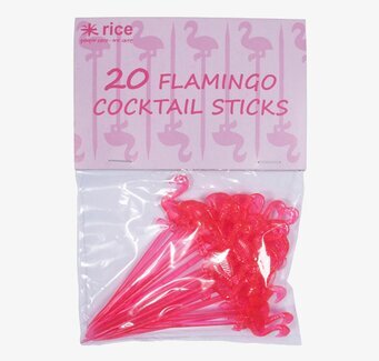 Bild av neonrosa flamingo cocktailpinnar i plastförpackning