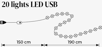 Bild av ljusslinga med 20 LED-lampor och USB-kabel