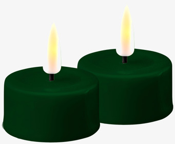 Bild av två mörkgröna LED-värmeljus i elegant design