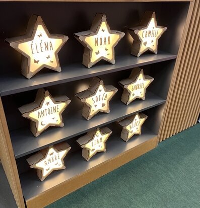 Bild av stilfull hylla med LED-lampor som stjärnor