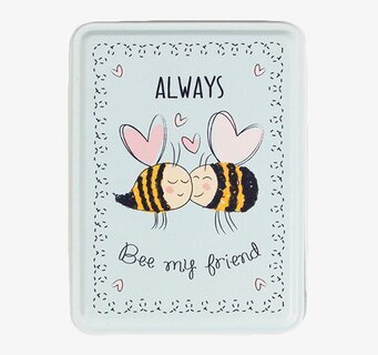 Bild av charmig plåtburk med bin och hjärtan