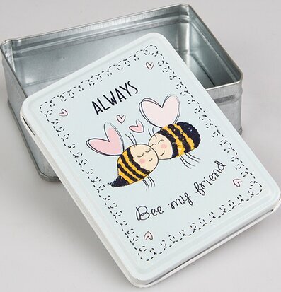 Bild av charmig plåtburk med lekfull design för förvaring