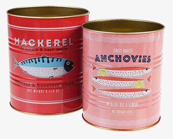 Bild av två retroinspirerade plåtburkar som krukor