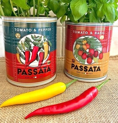 Plåtburk/Plåtkruka Passata från Bromma Kortförlag med tomater