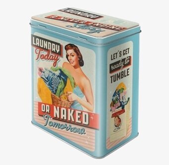 Bild av vintage plåtburk med retroinspirerat motiv