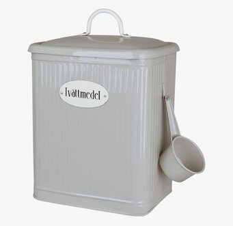 Bild av stilren plåtburk för tvättmedelsförvaring